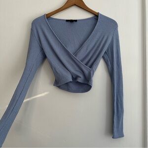 Forever 21 Blue Ribbed Wrap Crop Top